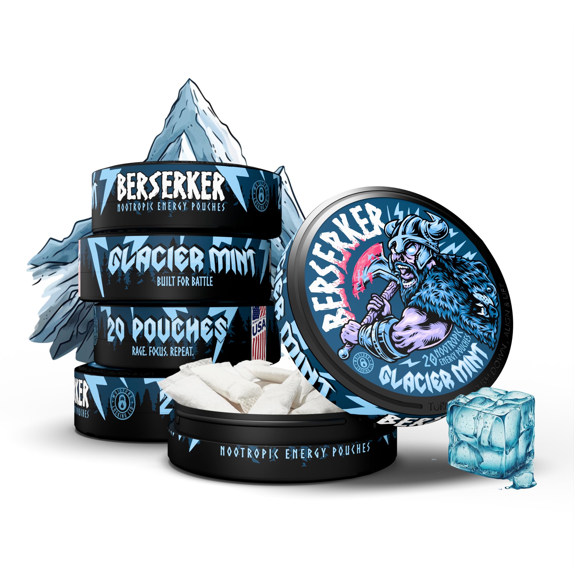 Amazon.com: Berserker Focus Pouches - Glacier Mint - Caffeine